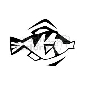 The image is a black and white clipart of a stylized fish. It features bold, angular lines and shapes forming the outline and details of the fish, including its fins and eye.
