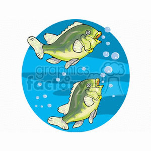 The image is a piece of clipart featuring two cartoon fish swimming underwater. The fish are depicted with expressive faces, and there are bubbles around them, suggesting they are submerged in water.