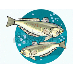 Underwater Illustration of Two Swimming Fish with Bubbles