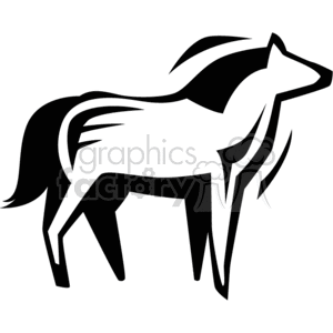 A stylized black and white clipart image of a horse. The design features bold lines and abstract shapes to represent the animal.