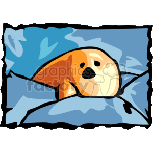  The clipart image depicts a stylized seal with a brown and beige coloring. The seal is set against a blue background that suggests water, with some abstract shapes that could represent waves or splashes. The seal appears to be in a swimming motion, with its head and part of its body visible above what seems to be the water