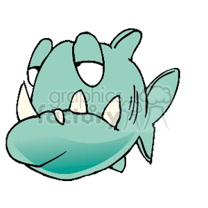 Clipart image of a cartoon fish with a sad expression and prominent teeth.