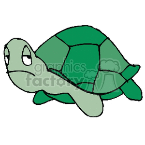The clipart image shows a cartoon representation of a turtle with a green shell and body. The turtle has a simple design with a slightly sad or thoughtful expression.