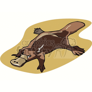 A clipart image featuring a cartoon representation of a platypus, an aquatic mammal known for its duck-like bill and webbed feet.