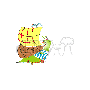   This clipart image depicts a whimsical scene of a snail with elements typically associated with a sailboat. The snail