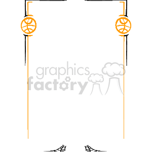 The clipart image displays a frame or border with a basketball theme. At the corners are images of basketballs integrated into the design of the border. The frame is primarily vertical and could be used to decorate a menu, flyer, invitation, or any themed document related to basketball. The color scheme is a simple black and orange, which are colors commonly associated with basketballs.