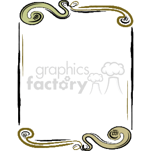The image shows a decorative border or frame in a classic style. It contains ornate swirls and flourishes, which give it an elegant and vintage appearance. The design elements are typically reminiscent of the borders found in old books, certificates, or classic stationery, adding a formal or antique touch to the content it may frame. The main color seems to be black or a very dark hue with details in a lighter, possibly gold or beige color, adding to its sophisticated look.