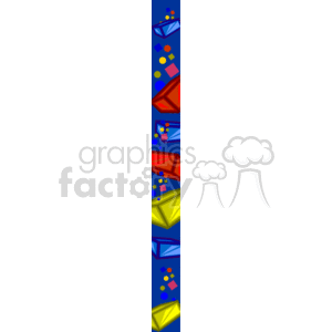 This image is a vertical strip of abstract graphic design intended to be used as a border or a frame for documents. Its design is composed of geometric shapes and vibrant colors, featuring elements like triangles and circles in blue, red, yellow, and other hues, all laid over a dark background. It's a decorative element that can add visual interest to a variety of creative projects.