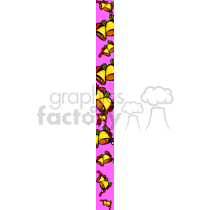   This is a vertical strip of clipart featuring a series of colorful bells with ribbon-like attachments, creating a repeating border pattern. The background is pink, and the bells are primarily yellow with red and green accents, giving them a festive or holiday appearance. Each bell is connected by a flowing, red line that intertwines with the bell