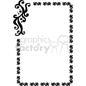 The clipart image is of an ornate decorative border or frame. It is composed of intricate swirls and floral patterns that form a continuous border around the edge of the image, leaving a large blank space in the center that could be used for text, pictures, or other content. The style of the border suggests an elegant and classic look, often associated with formal documents, certificates, invitations, or other decorative applications.