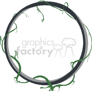 This image features a circular frame or border that resembles twisting vines. The vines are gray with small green leaves sprouting from them. It is a decorative element commonly used in graphic designs to encapsulate text, images, or as part of a themed layout.