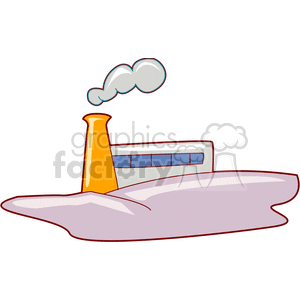 A clipart image of a factory with an orange smokestack emitting smoke, situated on a purple ground.