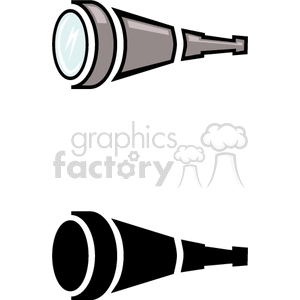 Clipart illustration of two telescopes, one colored and one in silhouette.