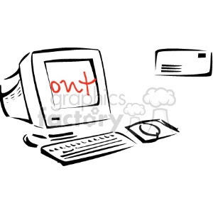 A stylized clipart of a retro computer with a monitor, keyboard, and mouse, featuring an envelope symbolizing email communication.