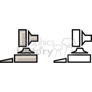 Clipart image showing two desktop PC's side by side. One in a gray, and the other in black and white