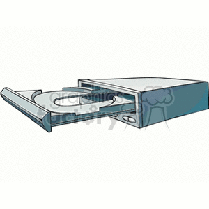 An illustration of an open CD/DVD drive with a disc tray extended.