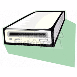 Clipart image of a floppy disk drive on a green  background.