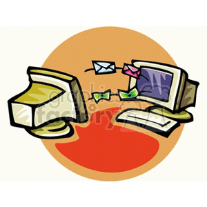 A colorful clipart image depicting two computers exchanging email messages.