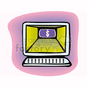 Clipart image of a computer monitor displaying a dollar symbol, representing online finance or e-commerce.