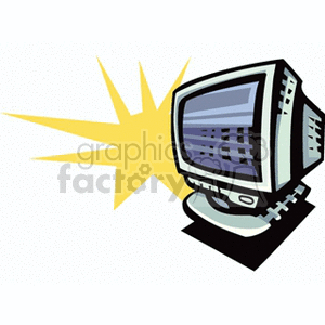 Retro-style clipart of a computer monitor with a burst of yellow light in the background.