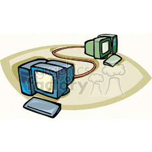 Clipart image of two computers connected by a cable, representing a network or communication setup.