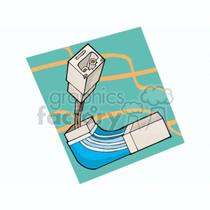 Clipart of a computer cable with a connector against a stylized background.