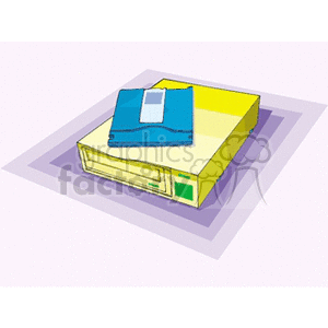 Clipart image of a ZIP disk drive with a blue floppy disk on top.