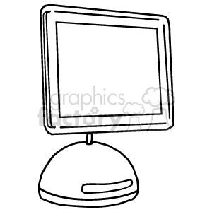 A simple black and white clipart illustration of a computer monitor with a round base.