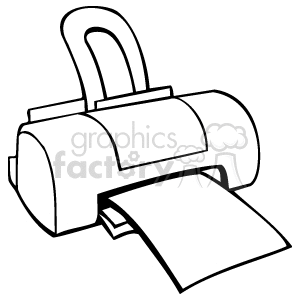 A black and white clipart image of a printer with paper coming out.