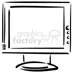 Black and white clipart illustration of a computer monitor with buttons on the side.