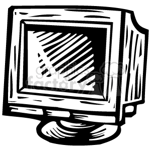 Clipart image of a computer monitor with a vintage design in black and white.