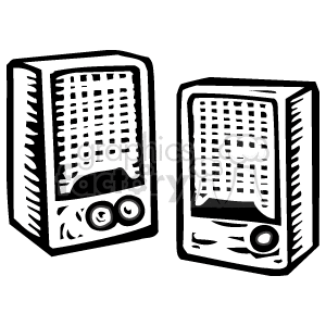 Clipart image of two retro-style speakers.