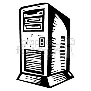 Black and white clipart image of a computer server tower.