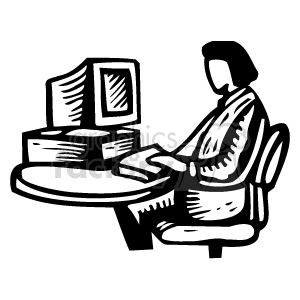 black and white female siting at her computer