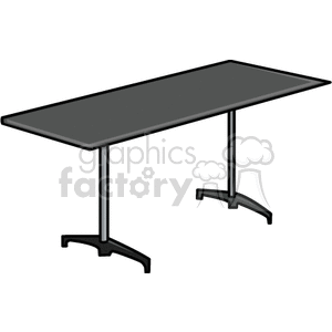 Clipart image of a rectangular black table with two metal legs.