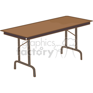 Clipart of a brown folding table with metal legs.