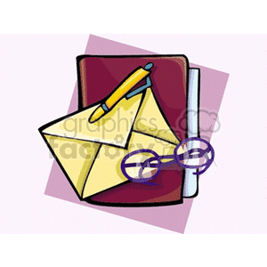 Envelope, Pen, Book, and Glasses