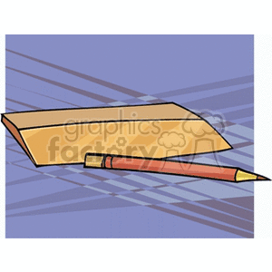 Clipart image of a red pencil and an ruler on a purple background.