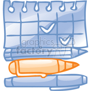   The clipart image shows a calendar with a couple of checkmarks on certain dates, implying scheduled appointments or completed tasks. Below the calendar, there