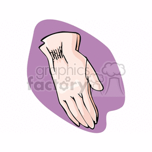 A clipart image of a beige glove against a purple background.