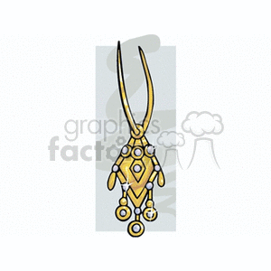 Clipart image of a decorative gold necklace with intricate design and dangling elements.