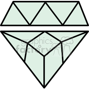 A minimalist clipart image of a diamond shape, rendered in light green with black outlines, depicting both the top and bottom portions.