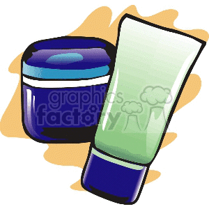 Clipart image of two cosmetic containers, a blue jar and a green tube, commonly used for skincare products.