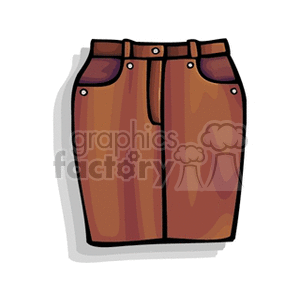 A clipart image of a brown denim skirt with pockets and button details.