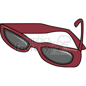 A pair of red sunglasses with dark lenses depicted in a clipart style.