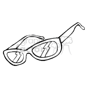 A black and white clipart image of a pair of eyeglasses with lightning bolt designs on the lenses (representing reflection) 