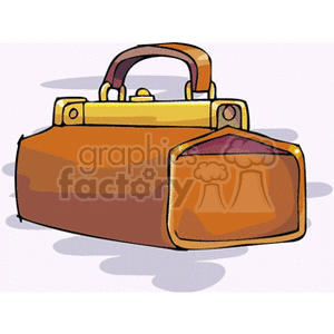 Clipart image of a brown leather handbag with a clasp closure and handle.