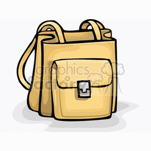 Clipart image of a beige handbag with a front pocket and metal clasp.