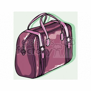 A clipart image of a pink duffel bag with handles and buckles.