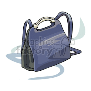 A clipart illustration of a blue school backpack with white handles.